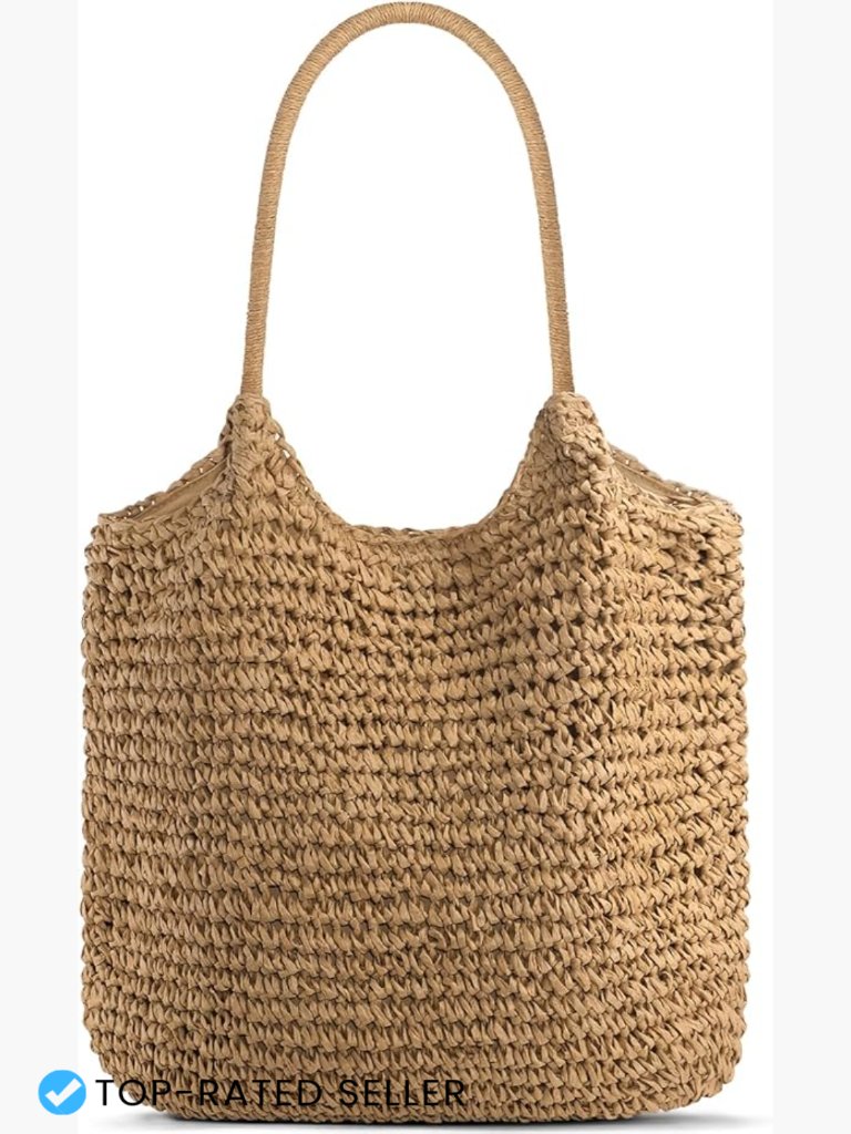 Large Hand Woven Straw Tote Shoulder Bag Summer Beach Vacation Purse